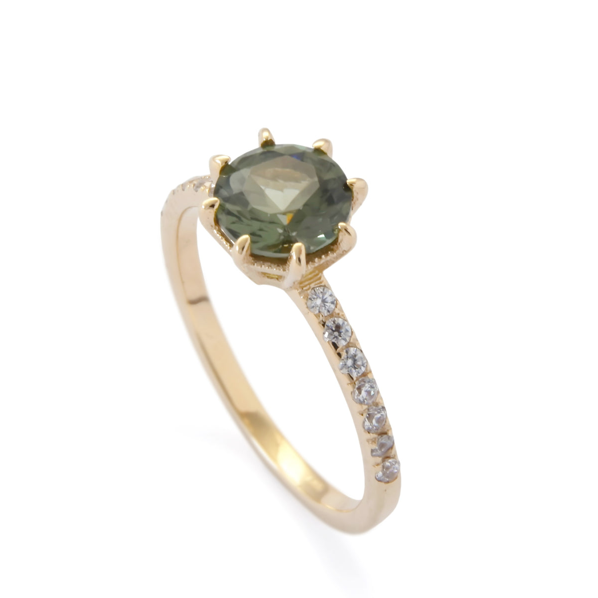 RG1828-1 Luxurious Gold Ring with Green Spinel and Zircons