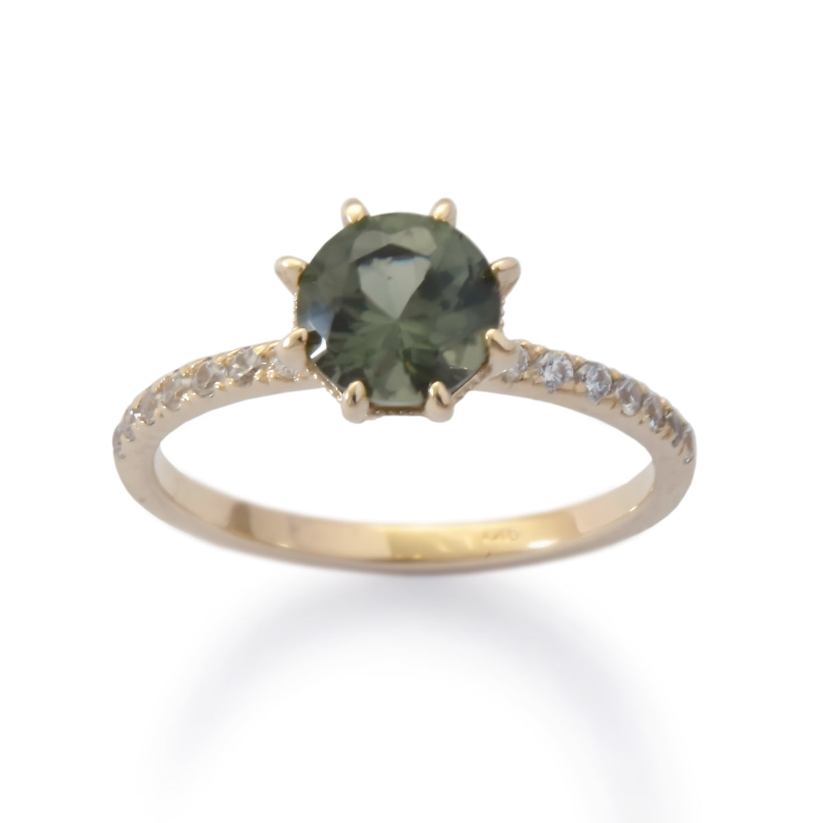 RG1828-1 Luxurious Gold Ring with Green Spinel and Zircons