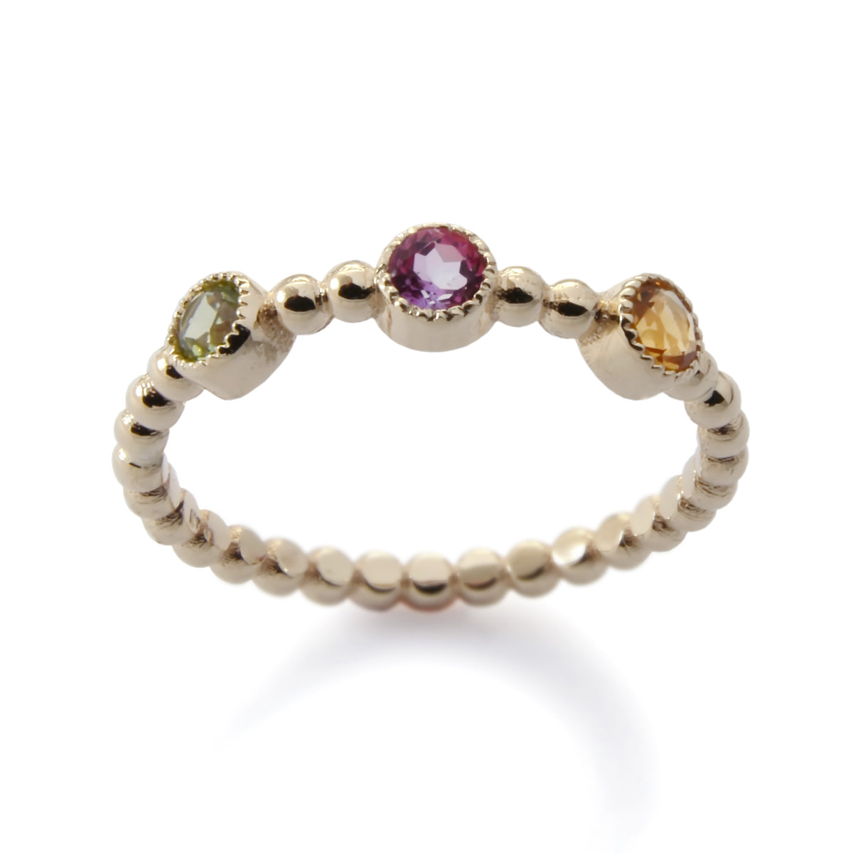 RG1830-2 Triple Gemstone Dotted Gold Band Ring