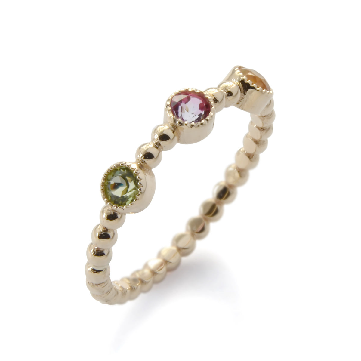 RG1830-2 Triple Gemstone Dotted Gold Band Ring