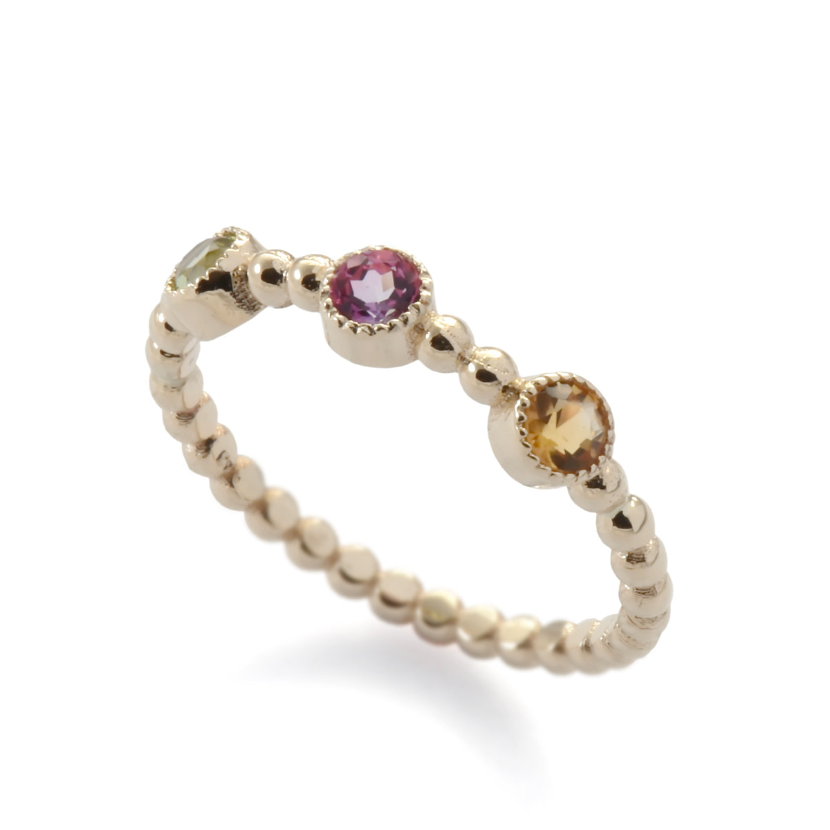 RG1830-2 Triple Gemstone Dotted Gold Band Ring