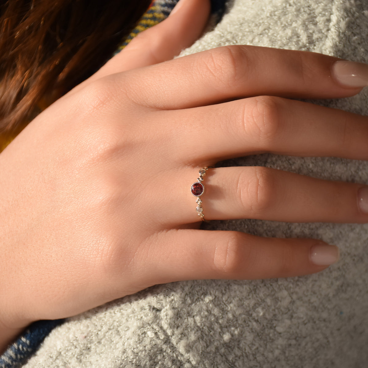 RG1831-1 Dainty Gold Ring with Garnet