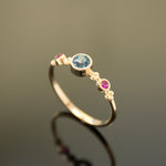 RG1831-3 Dainty Gold Ring with Blue Topaz and Ruby