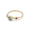 RG1831-3 Dainty Gold Ring with Blue Topaz and Ruby