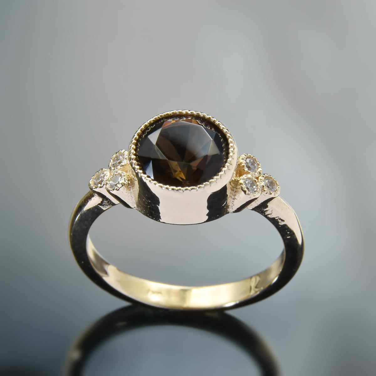 RG1832-1 Smokey Quartz Gold ring with CZ