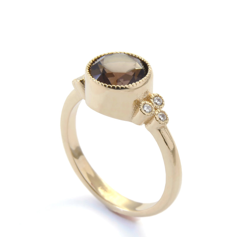 RG1832-1 Smokey Quartz Gold ring with CZ