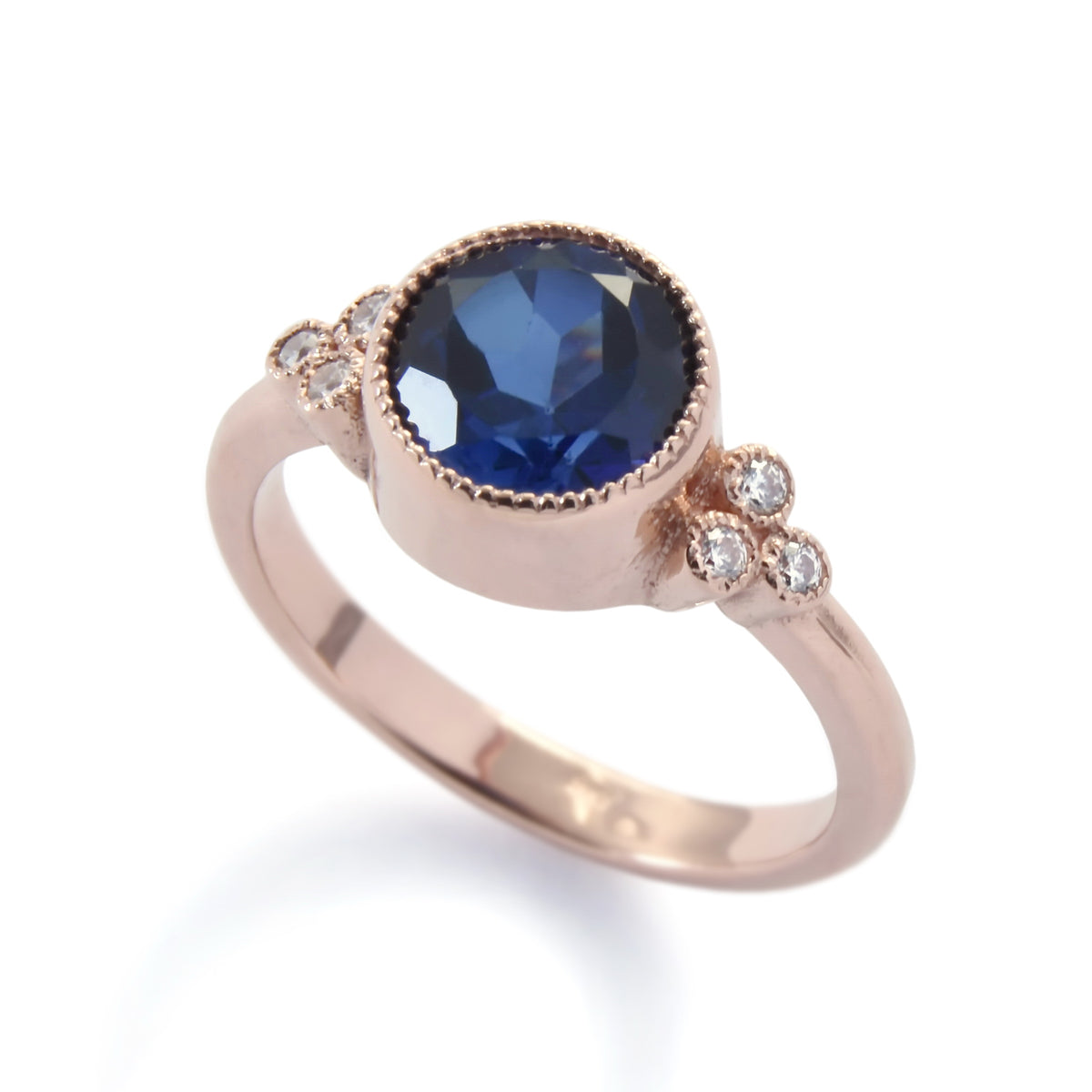 RG1832 Round Sapphire gold ring with CZ