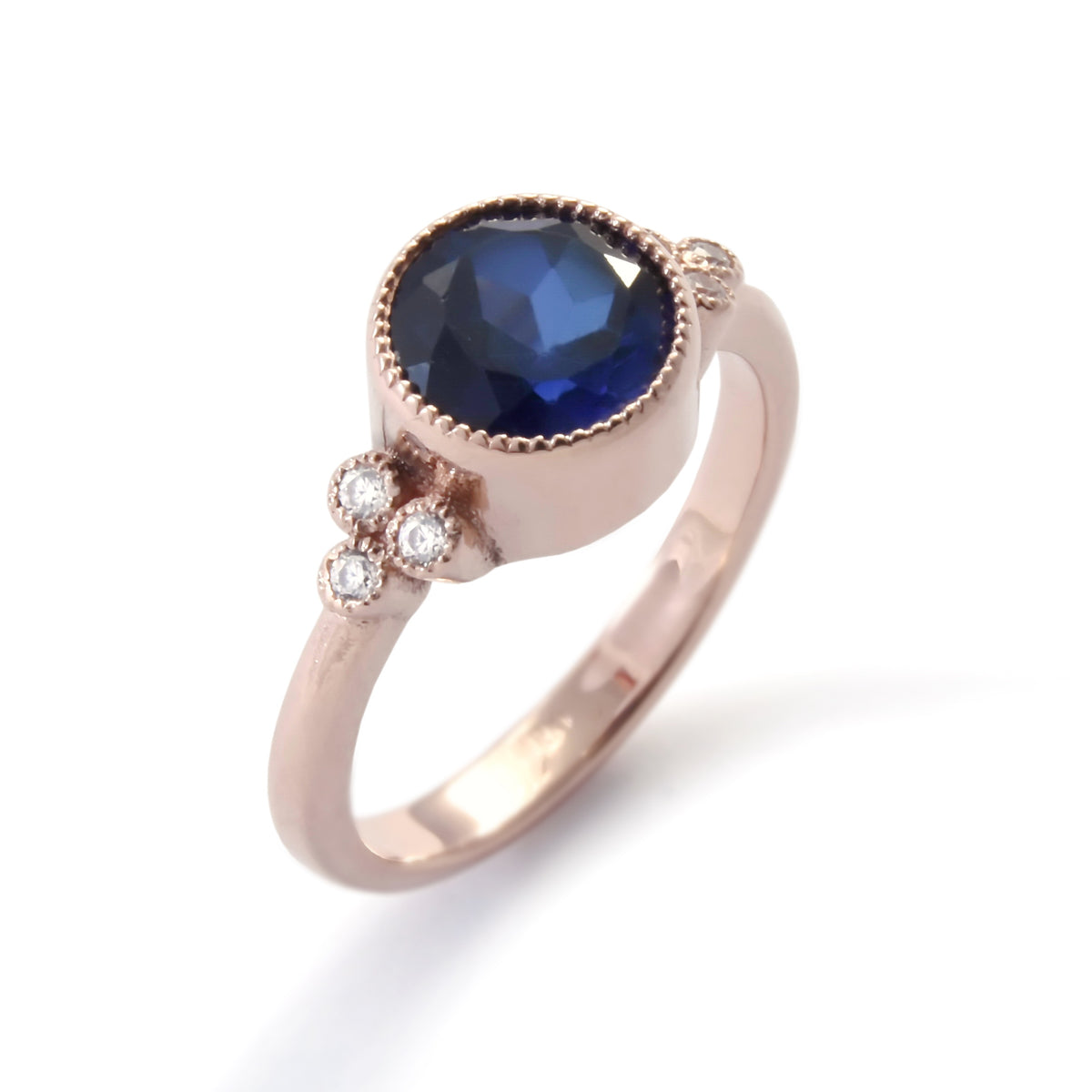 RG1832 Round Sapphire gold ring with CZ