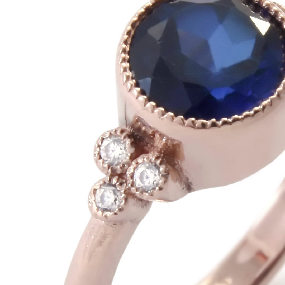 RG1832 Round Sapphire gold ring with CZ