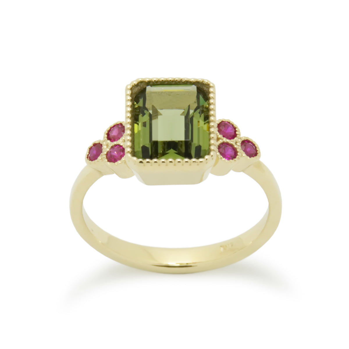 RG1833-2 Square Gold ring with Green Spinel and Ruby