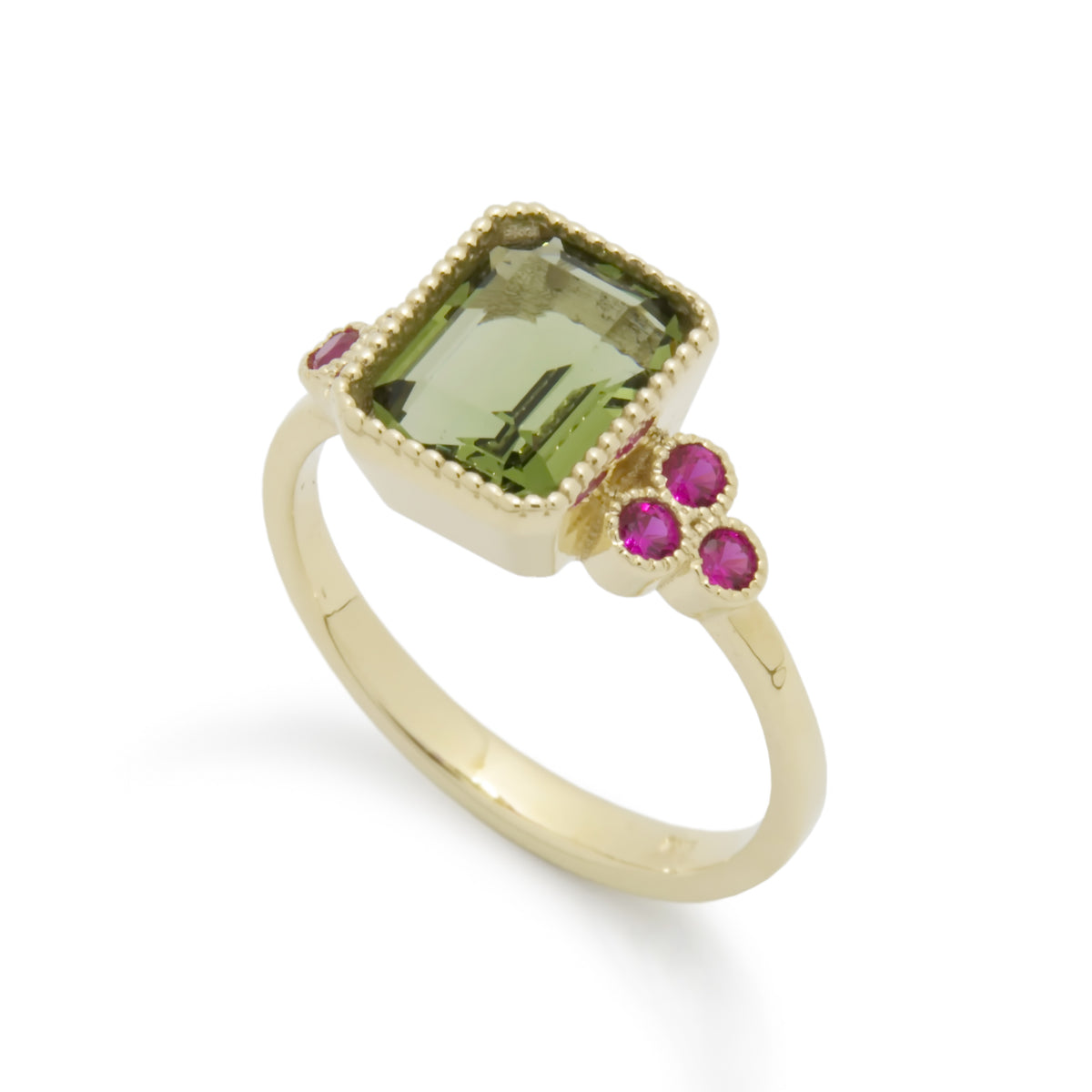 RG1833-2 Square Gold ring with Green Spinel and Ruby