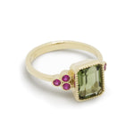 RG1833-2 Square Gold ring with Green Spinel and Ruby
