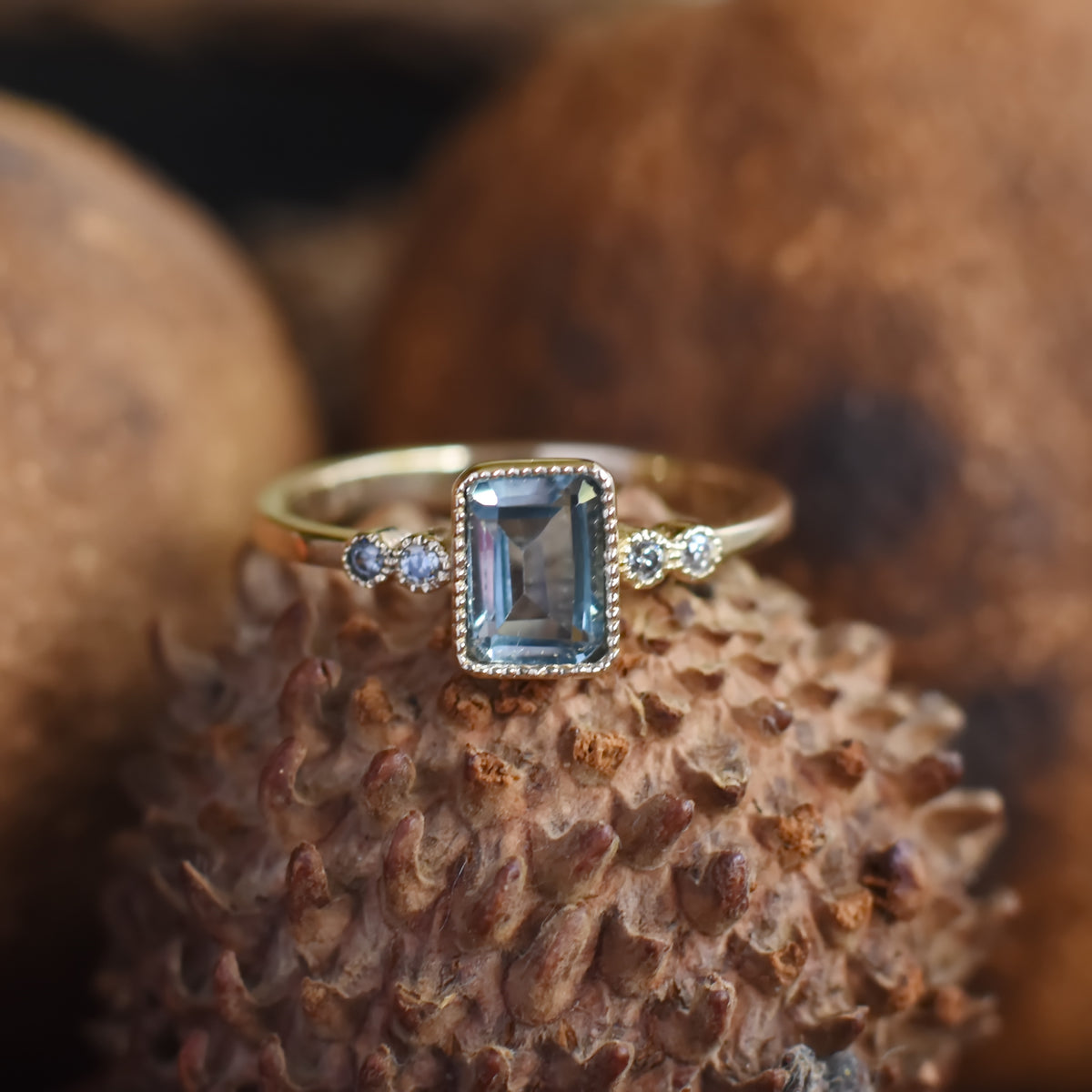 RG1834-1 Square Blue Topaz Gold ring with CZ