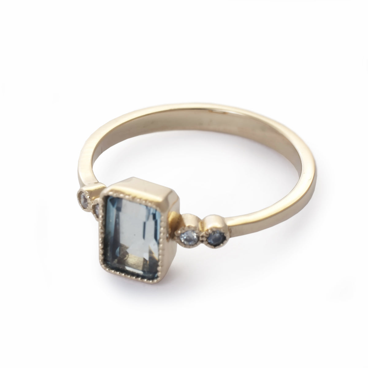 RG1834-1 Square Blue Topaz Gold ring with CZ