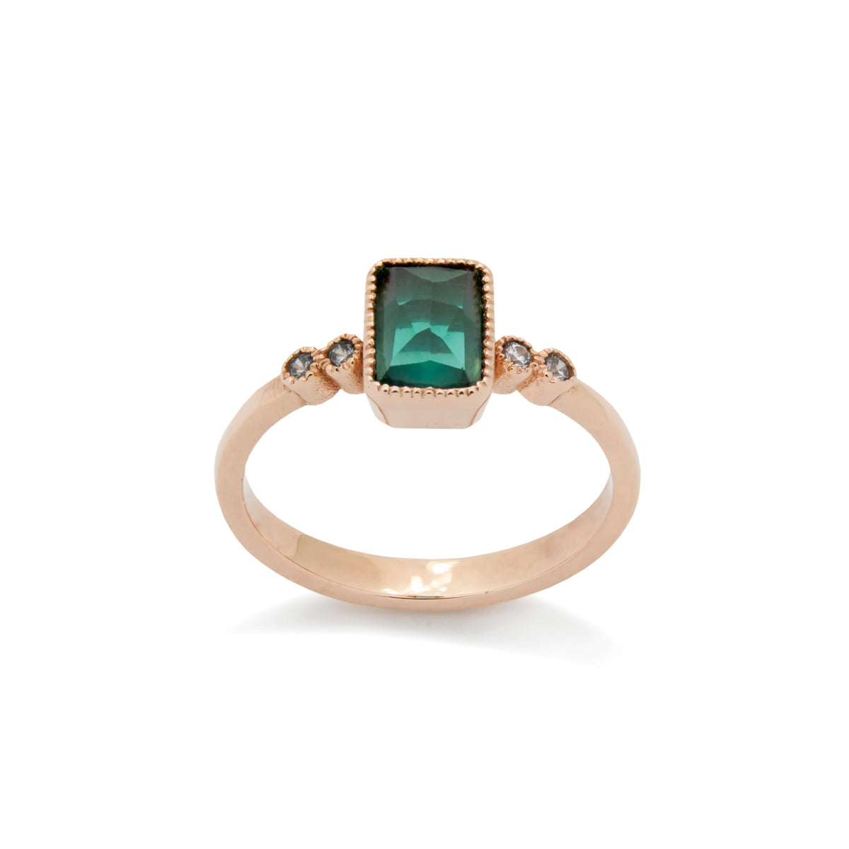 RG1834-3 Rose Gold Ring with Square Green Spinel