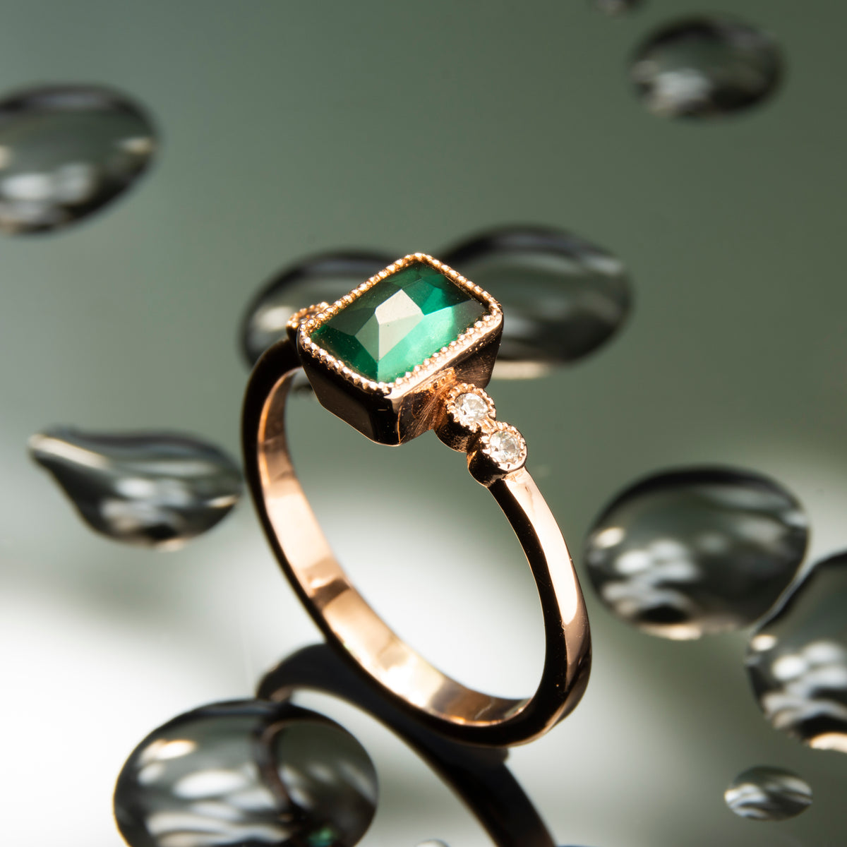 RG1834-3 Rose Gold Ring with Square Green Spinel