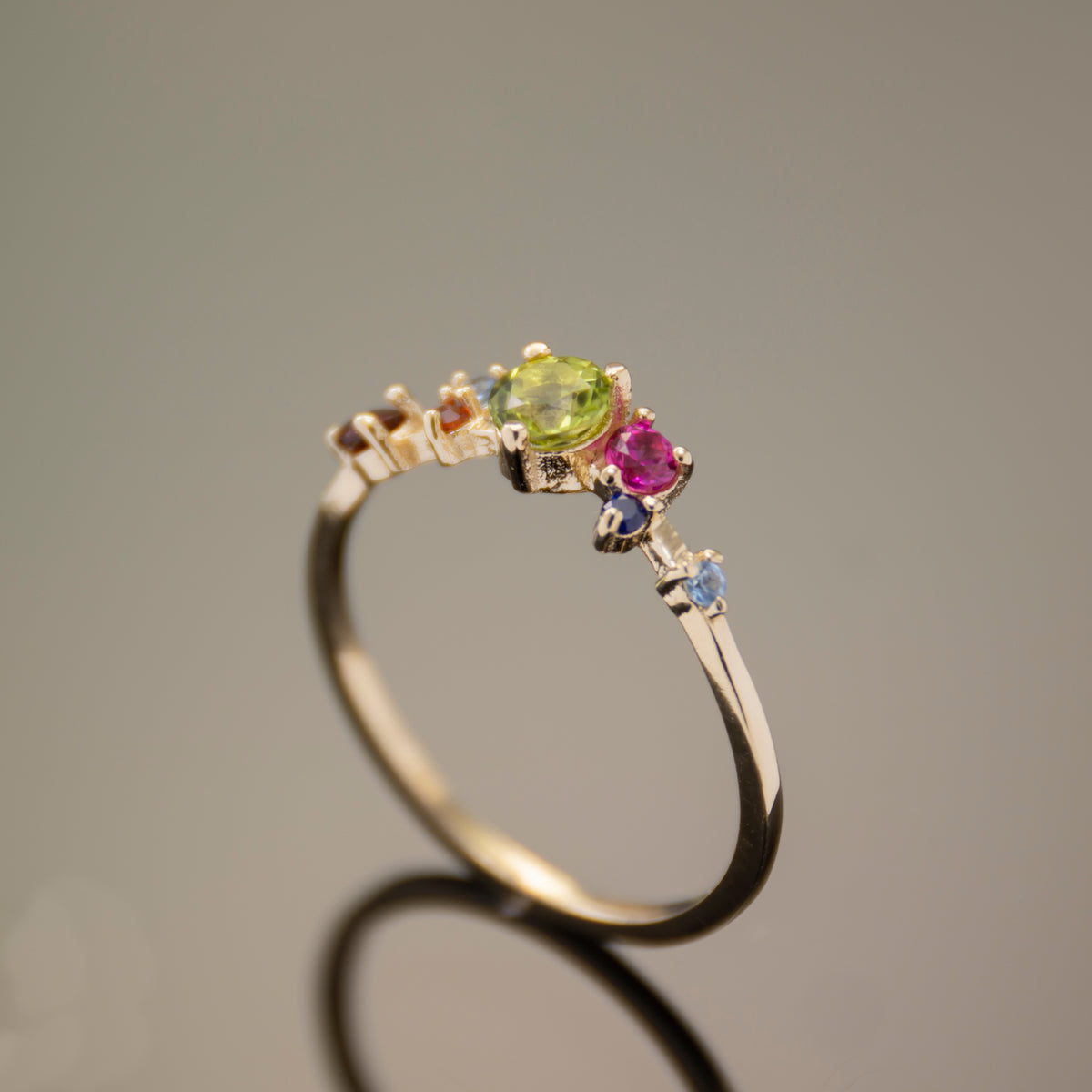 RG1842-1 Dainty Gold Ring with Colorful Gemstones