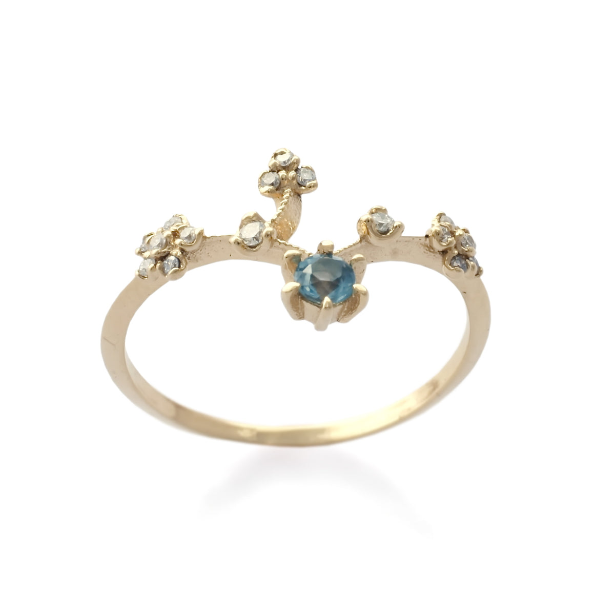 RG1844 Diamonds and Blue Topaz gold ring