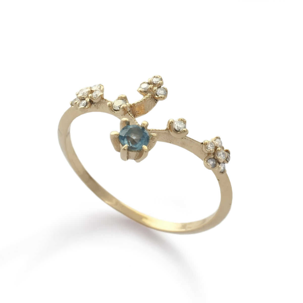 RG1844 Diamonds and Blue Topaz gold ring