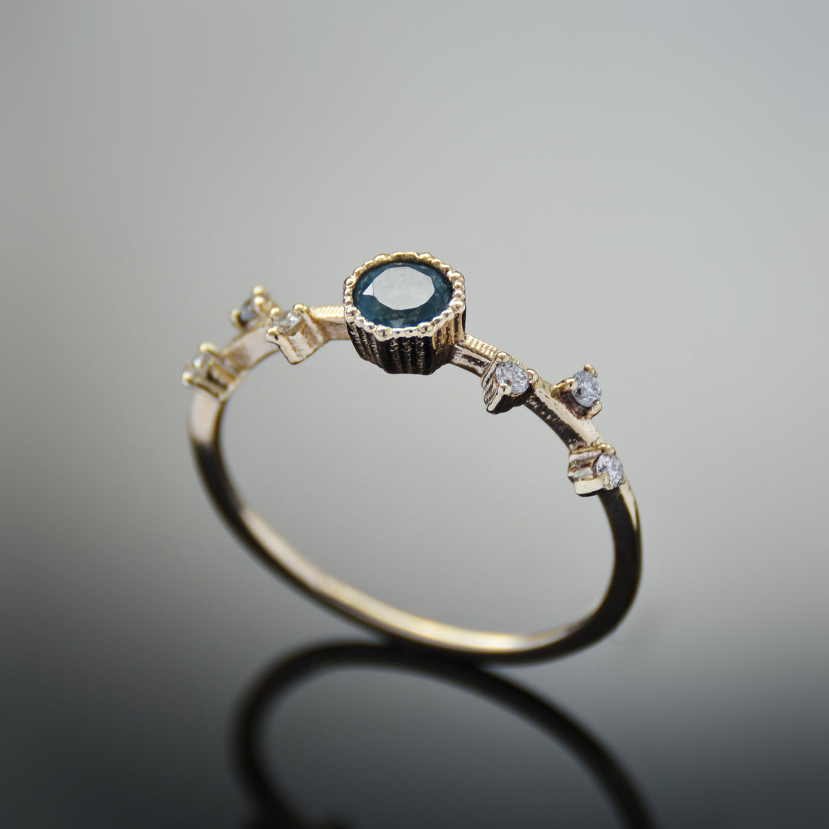 RG1845 Blue Topaz gold ring with diamonds