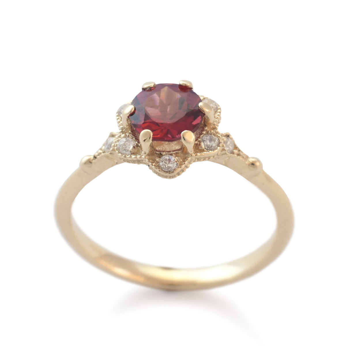 RG1854 Gold flower ring with Garnet and CZ