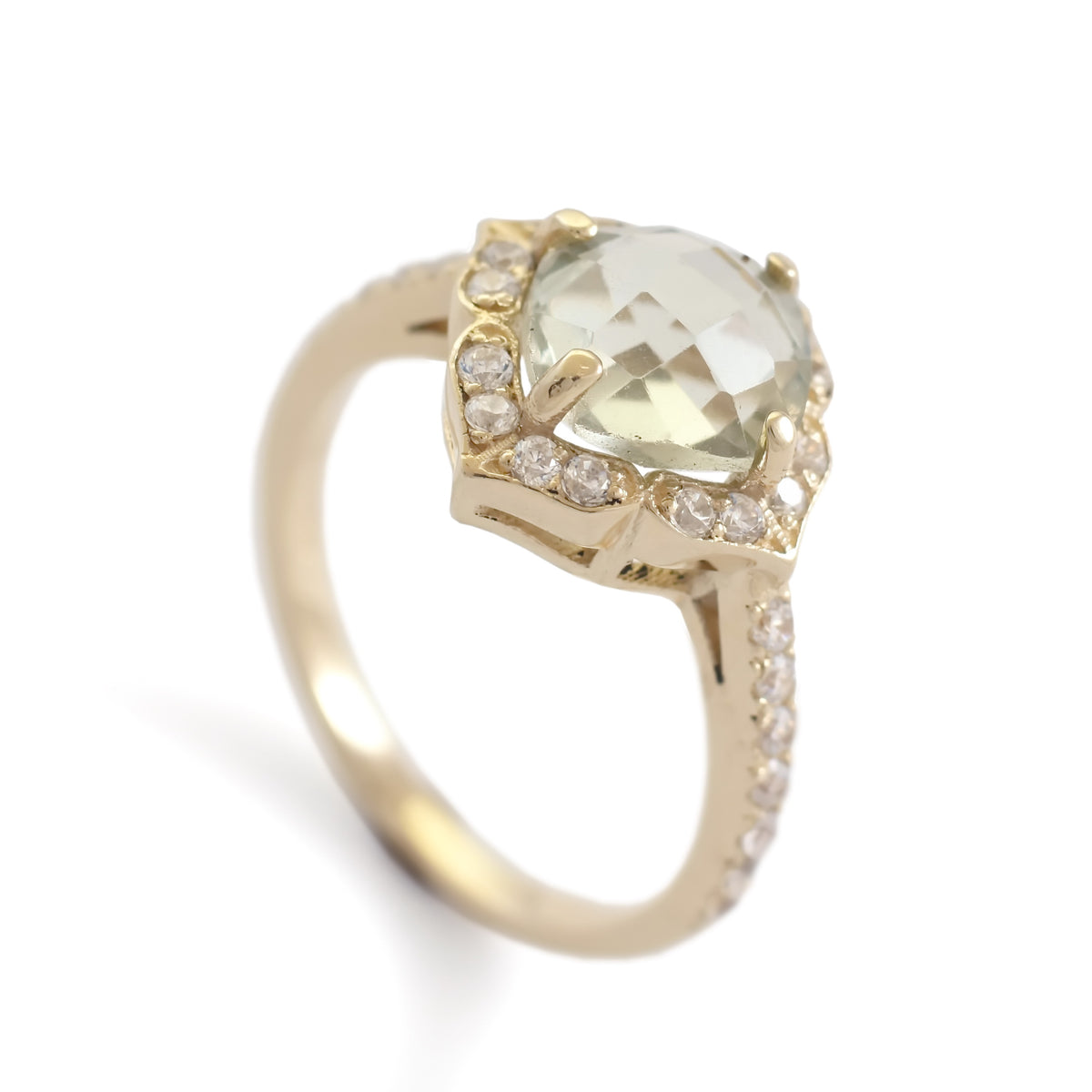 RG1855 Gold and Green Amethyst Flower ring