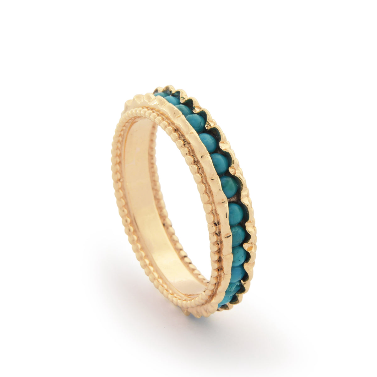 RG1859 Gold Eternity Ring with Dotted Edge and Turquoise Stones