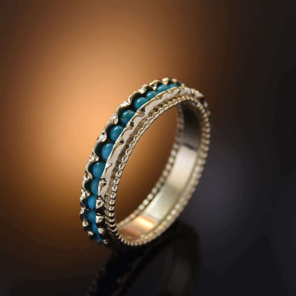 RG1859 Gold Eternity Ring with Dotted Edge and Turquoise Stones