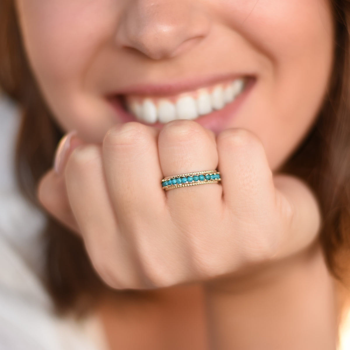 RG1859 Gold Eternity Ring with Dotted Edge and Turquoise Stones