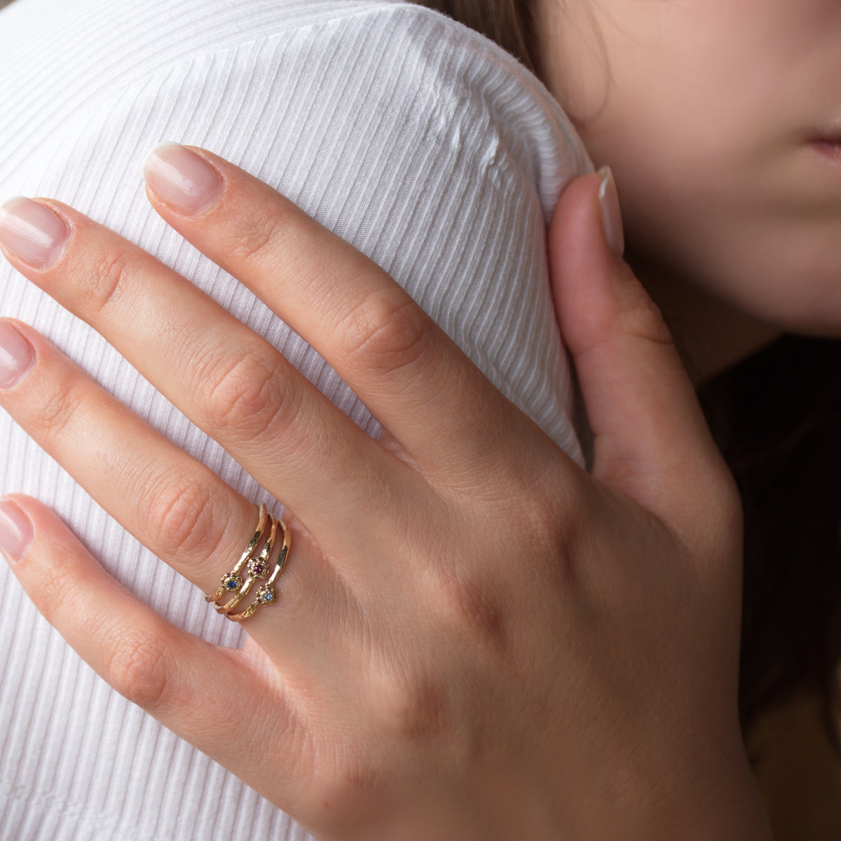 RG1860-Set of 3 gold rings with Garnet, Topaz and Sapphire