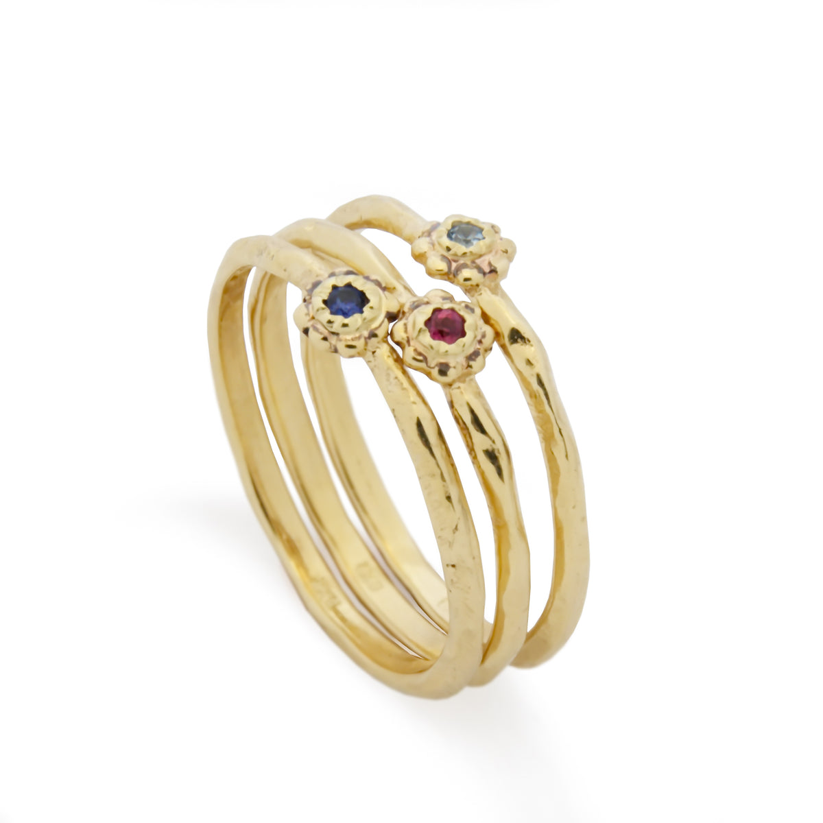 RG1860-Set of 3 gold rings with Garnet, Topaz and Sapphire