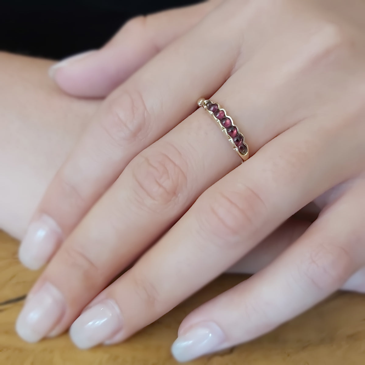 RG1865-1 Gold and Red Garnet dainty ring