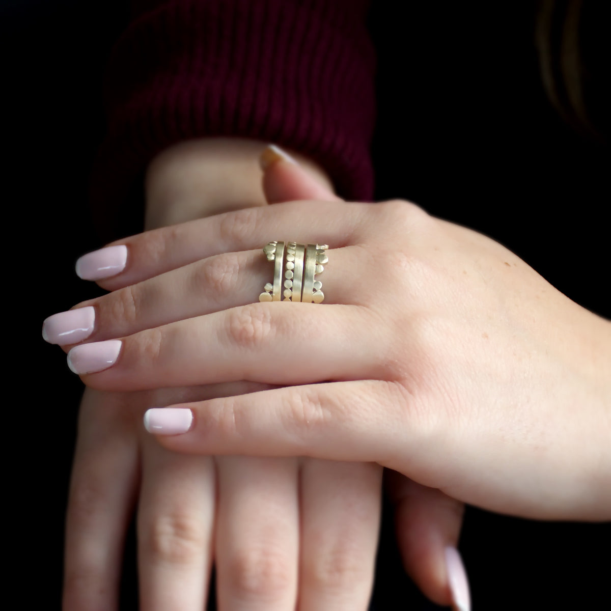 RG1868 Matte Gold Ring with Dots