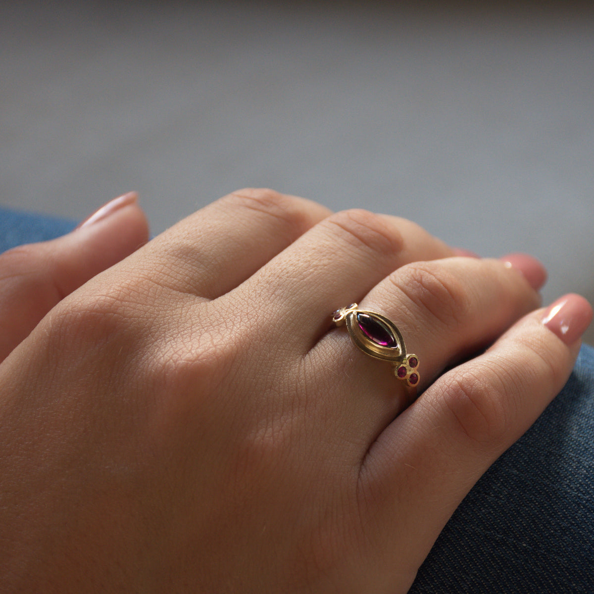 RG1870A Gold Ring with Marquise Garnet and Ruby Accents