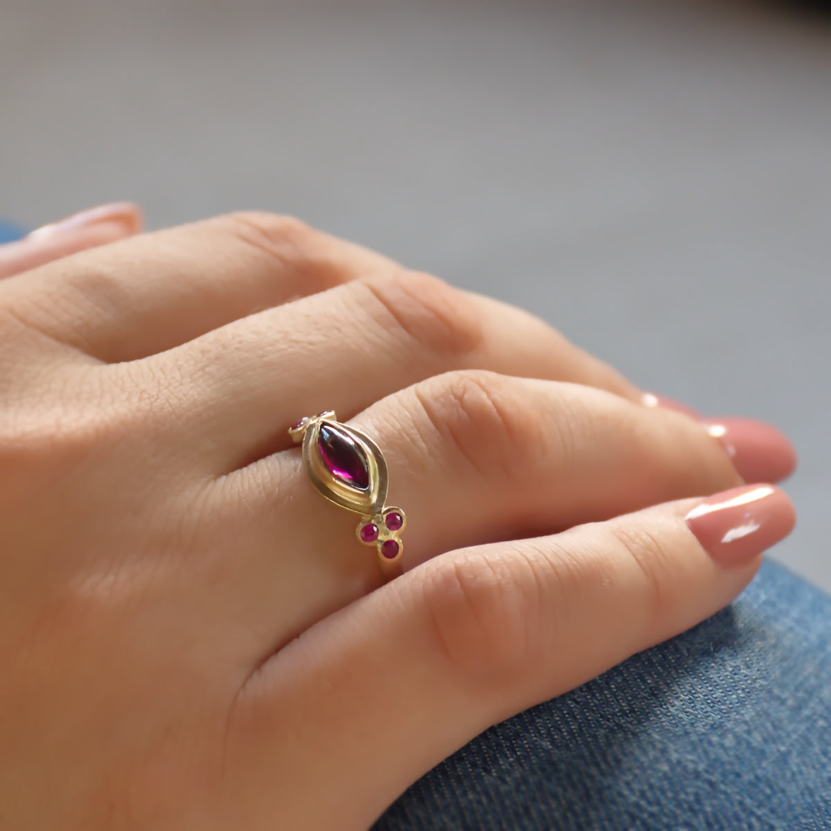 RG1870A Gold Ring with Marquise Garnet and Ruby Accents