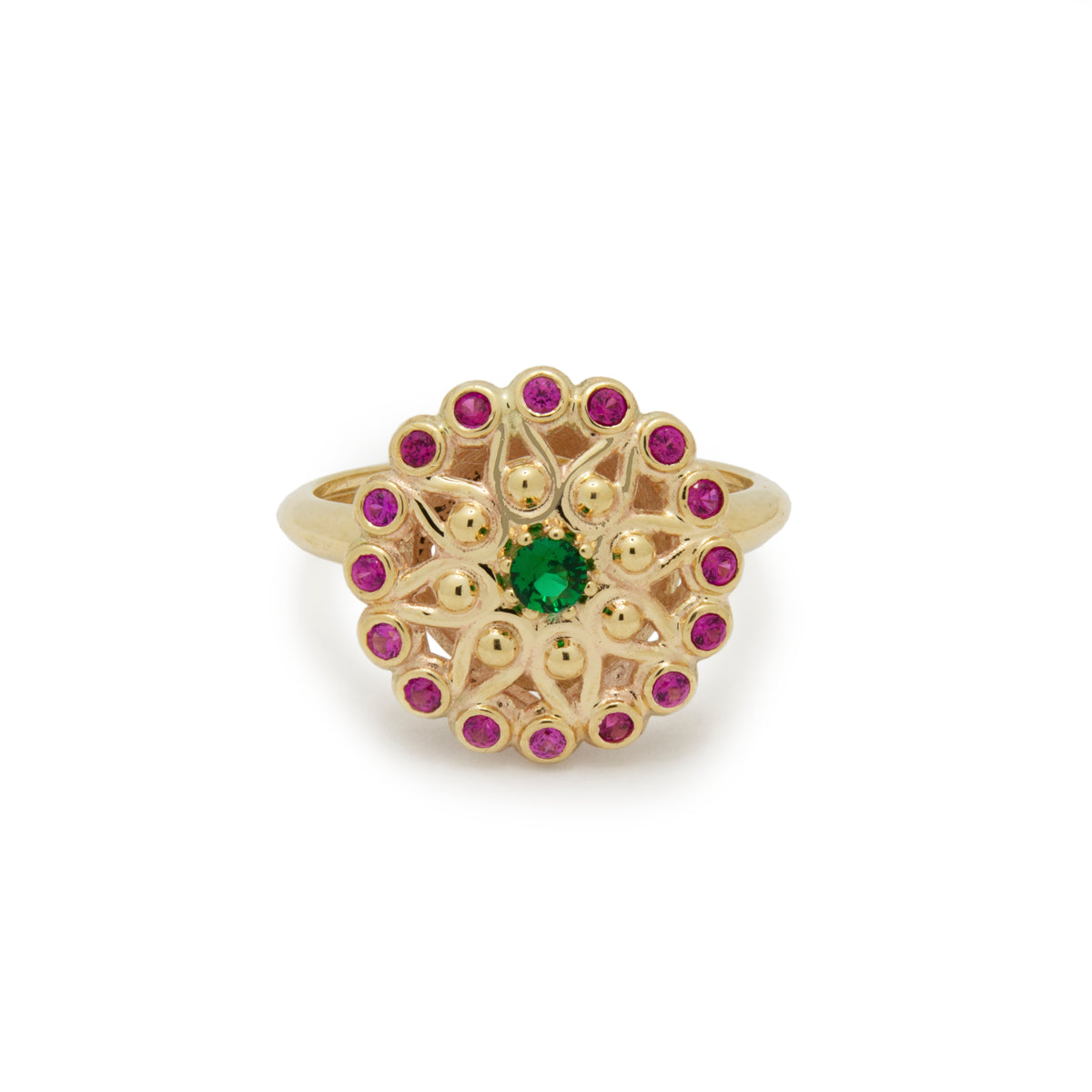 RG1883 Gold Estate Ring with Ruby and Emerald