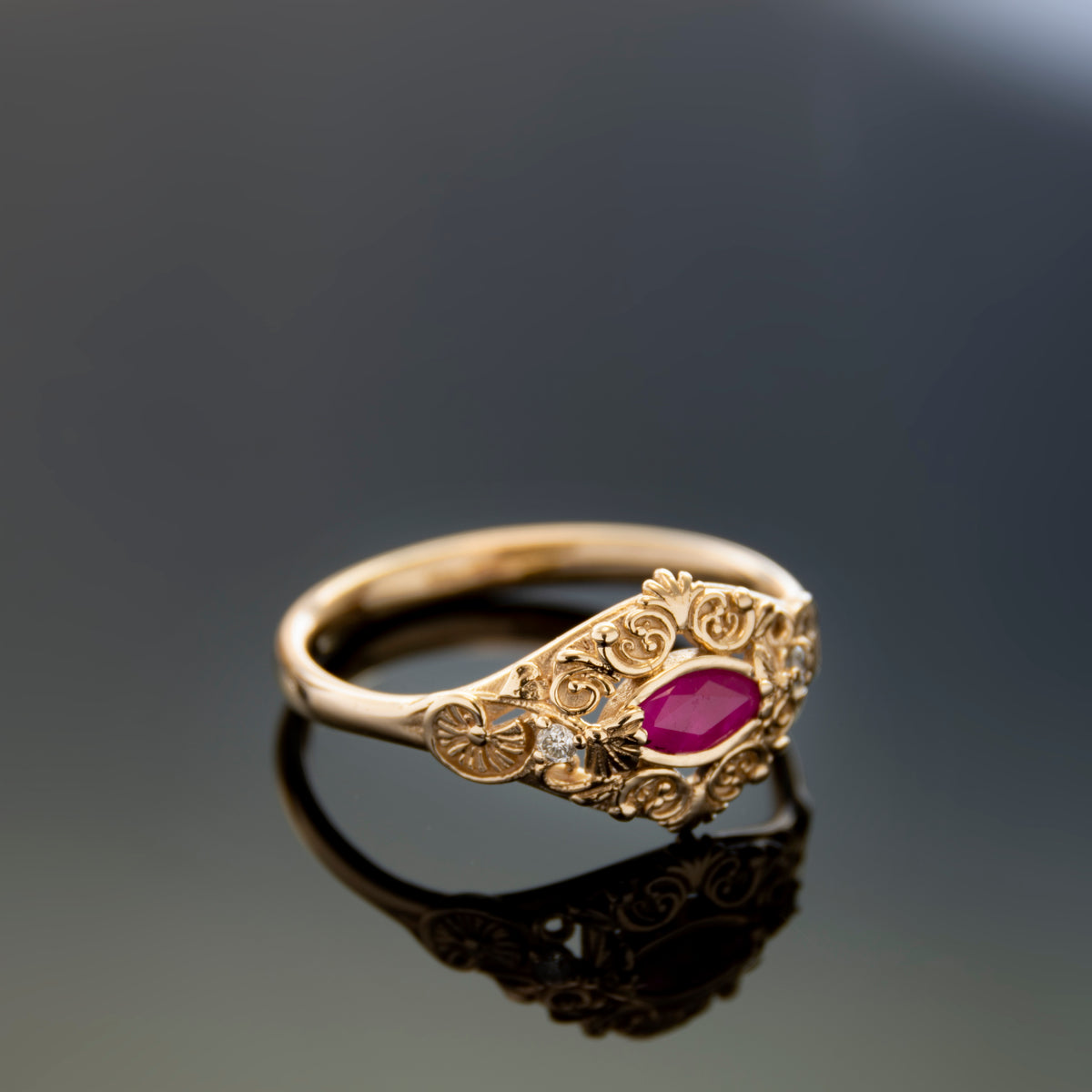 RG1885 Victorian Ring with Ruby and Diamonds