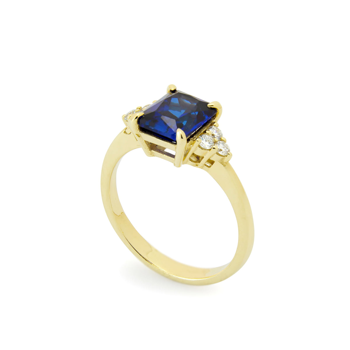 RG1888 Gold Ring with Blue Square Sapphire and Diamonds