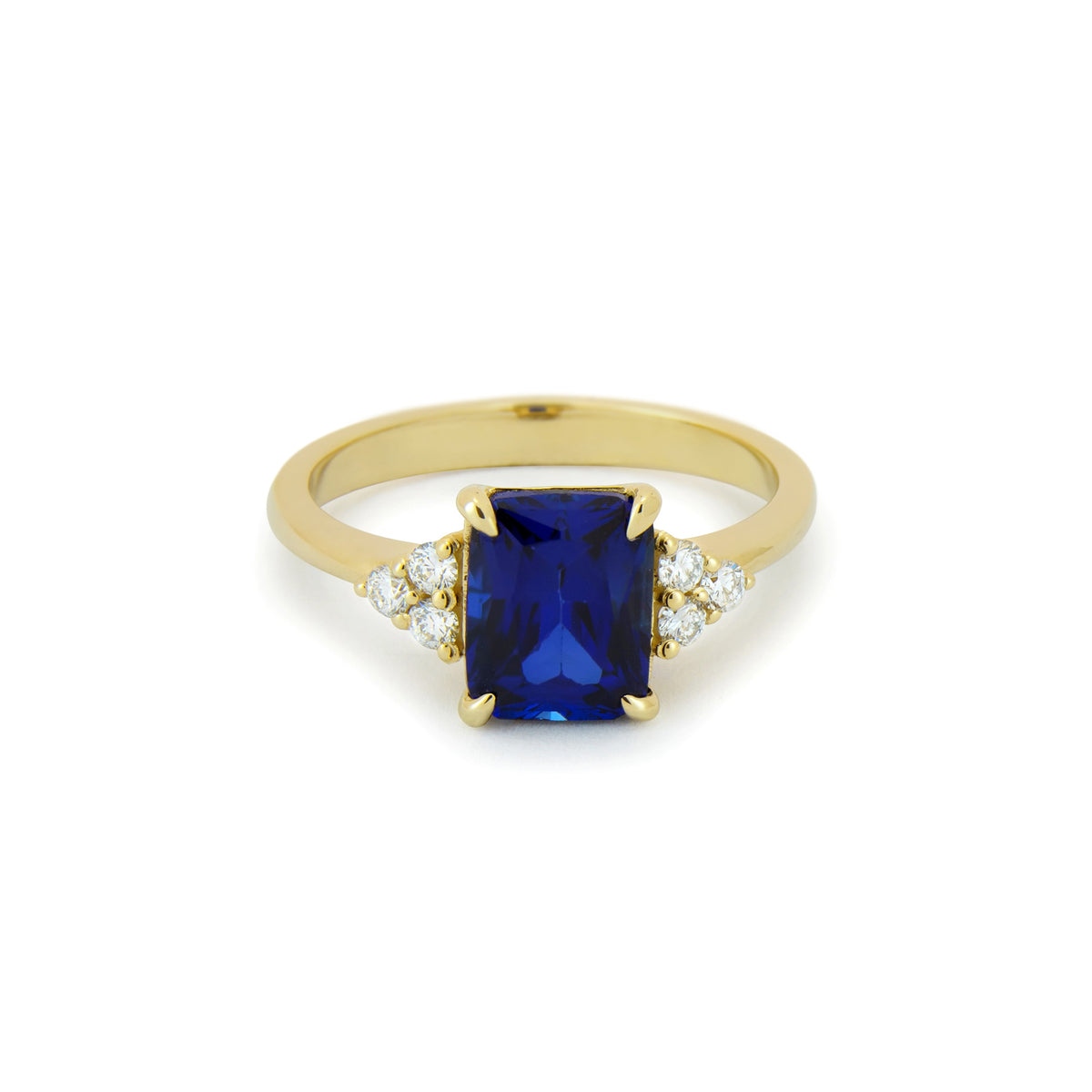 RG1888 Gold Ring with Blue Square Sapphire and Diamonds