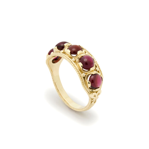 RG1890 Gold Ring with Five Red Garnets