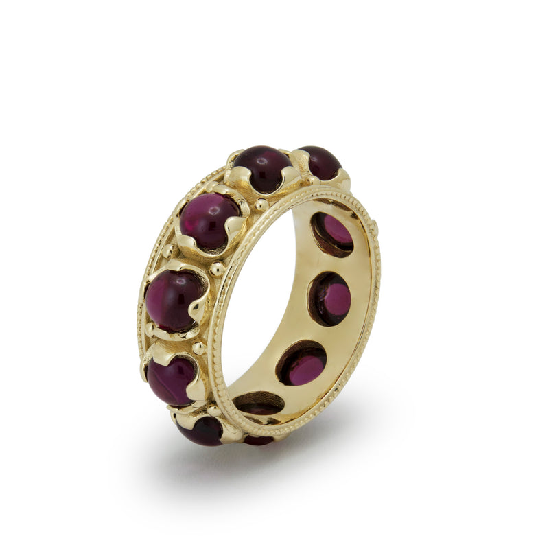RG1892 Gold Victorian band with Deep Red Garnets