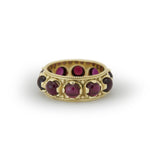 RG1892 Gold Victorian band with Deep Red Garnets
