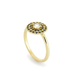 RG1895A Round Top Gold Ring with Black and Clear Diamonds