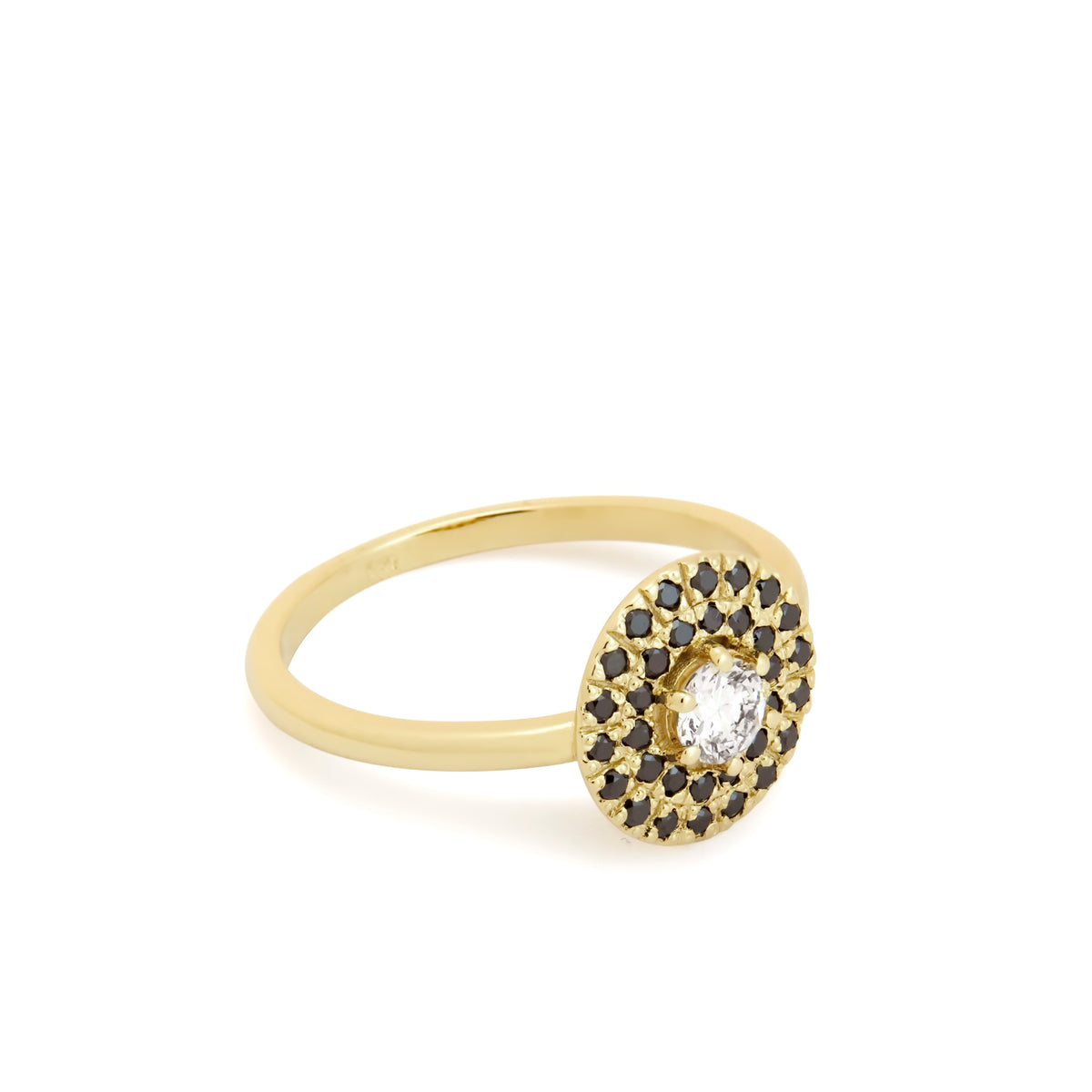 RG1895A Round Top Gold Ring with Black and Clear Diamonds