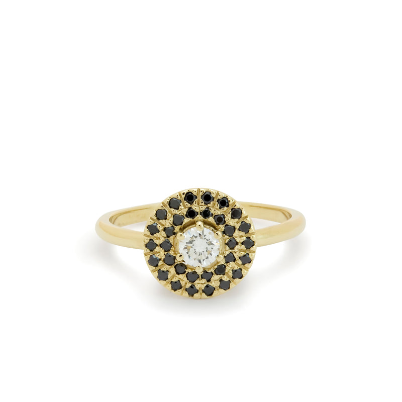 RG1895A Round Top Gold Ring with Black and Clear Diamonds