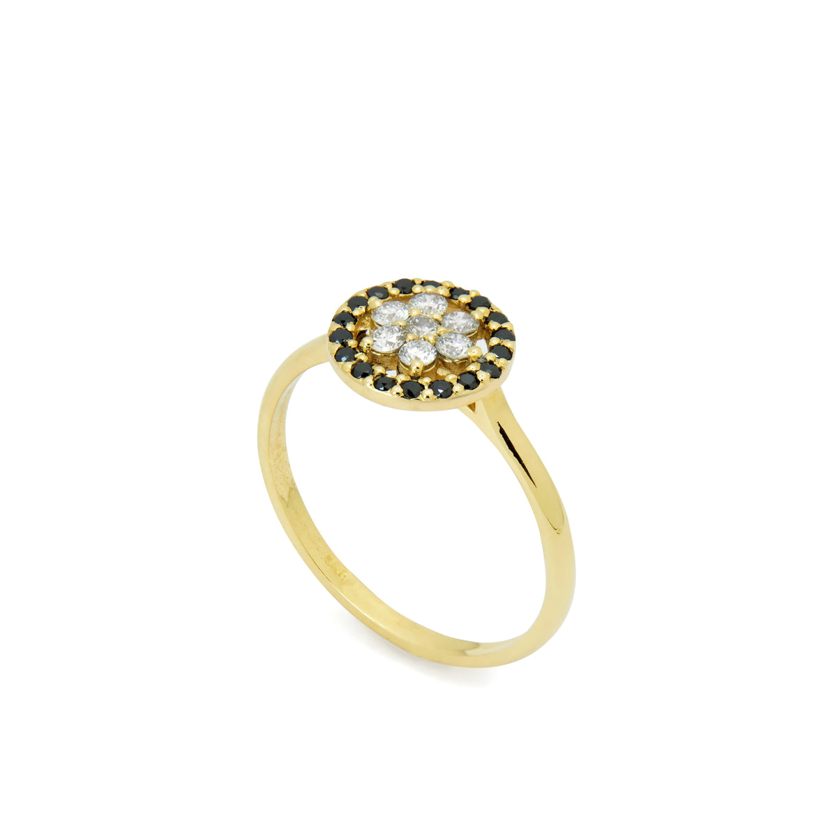 RG1896 Gold Flower Ring with Black and Clear Diamond combination