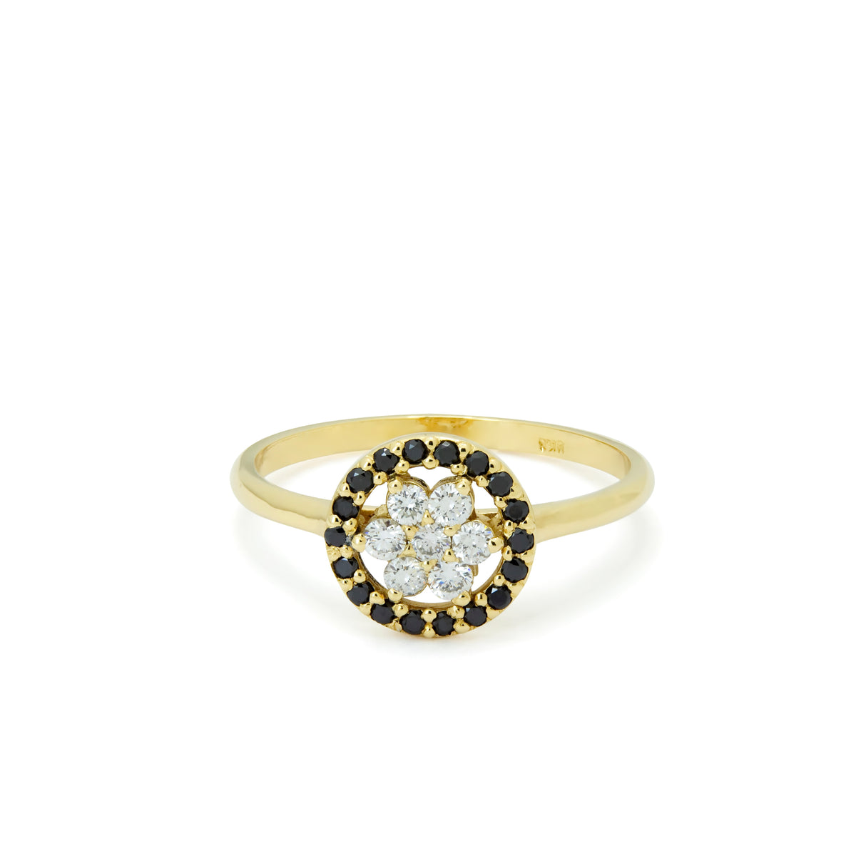 RG1896 Gold Flower Ring with Black and Clear Diamond combination