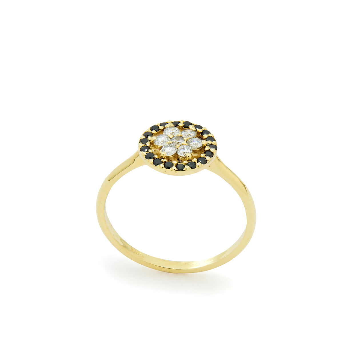 RG1896 Gold Flower Ring with Black and Clear Diamond combination