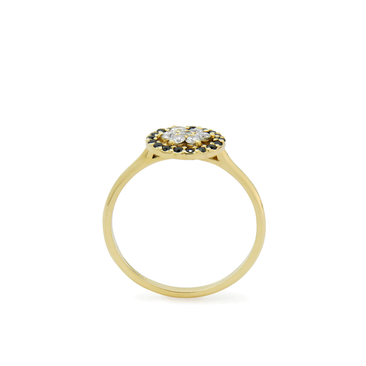 RG1896 Gold Flower Ring with Black and Clear Diamond combination