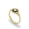 RG1897 Elegant Gold Flower Ring with Black and Clear Diamonds